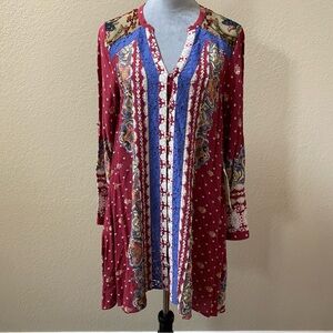 Bohemian Red and Blue Long Sleeve Dress
